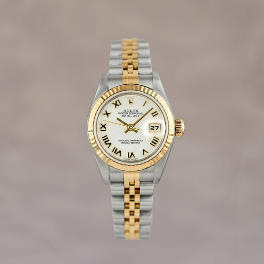 Rolex Datejust 26 Two Tone Yellow Gold Mother Of Pearl Roman