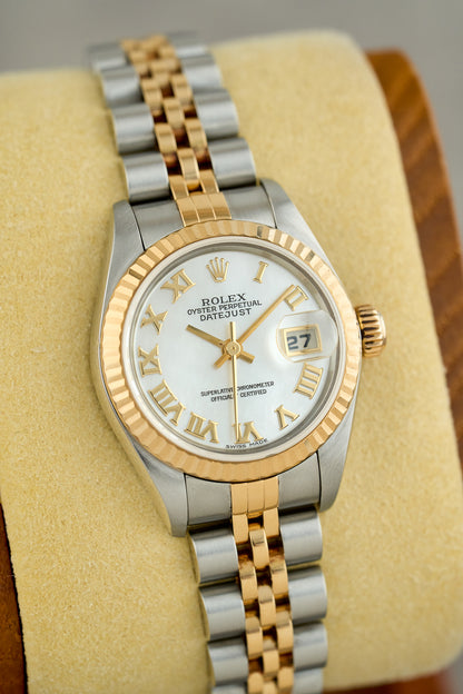 Rolex Datejust 26 Two Tone Yellow Gold Mother Of Pearl Roman