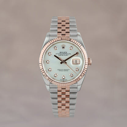 Rolex Datejust 36 Two Tone Everose Mother Of Pearl Dial With Diamonds
