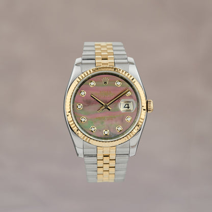 Rolex Datejust 36 Two Tone Yellow Gold Mother Of Pearl With Diamonds 116233 2014