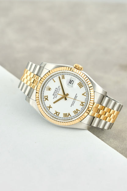 Rolex Datejust 36 Two tone Yellow Gold White Roman Dial 116233 2013