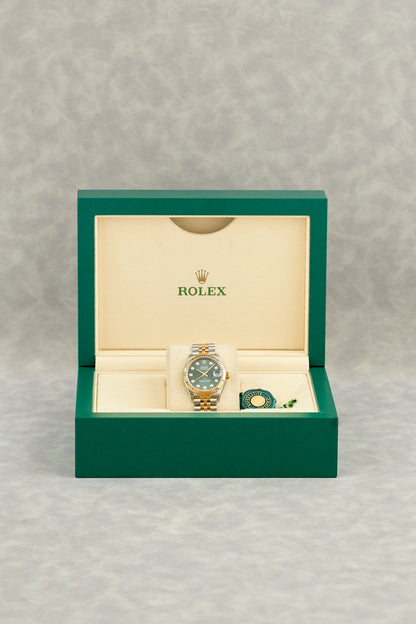 Rolex Datejust 31 Two Tone Yellow Gold Olive Green Dial With Diamonds