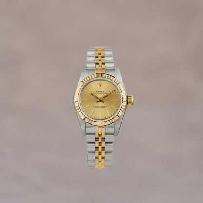 Rolex Oyster Perpetual 26 Two Tone Yellow Gold Champagne Dial 67193 1992
