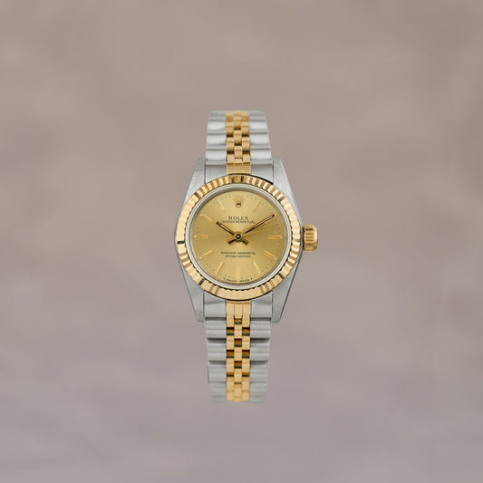 Rolex Oyster Perpetual 26 Two Tone Yellow Gold Champagne Dial 67193 1992