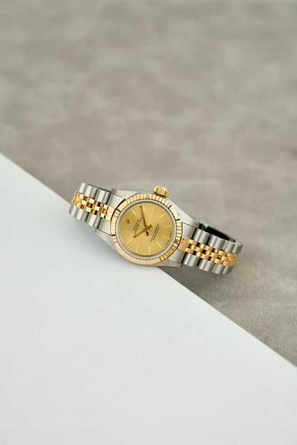 Rolex Oyster Perpetual 26 Two Tone Yellow Gold Champagne Dial 67193 1992