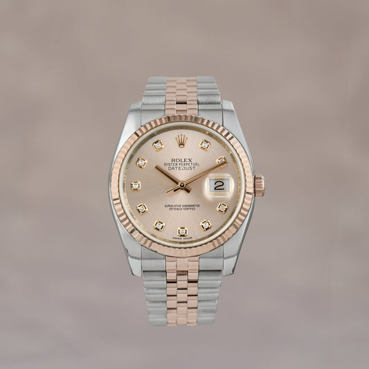 Rolex Datejust 36 two Tone Rose Gold Salmon Dial With Diamonds 116231 2015