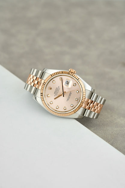 Rolex Datejust 36 two Tone Rose Gold Salmon Dial With Diamonds 116231 2015