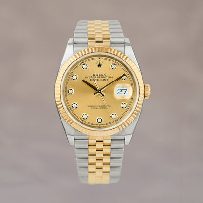 Rolex Datejust 36 Two Tone Yellow Gold Champagne Dial With Diamonds 126233 2022