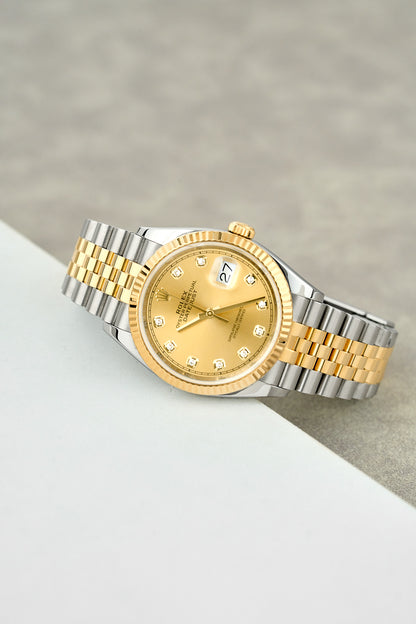 Rolex Datejust 36 Two Tone Yellow Gold Champagne Dial With Diamonds 126233 2022