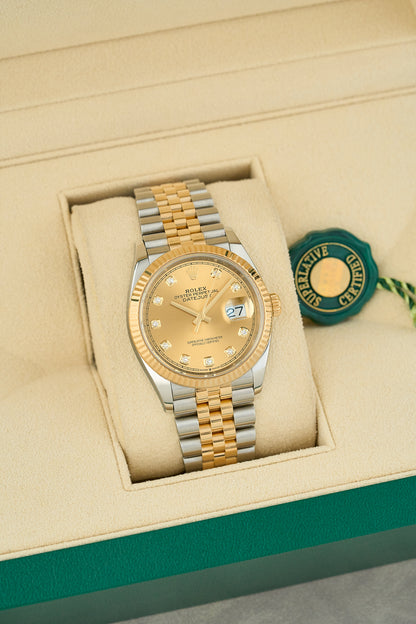 Rolex Datejust 36 Two Tone Yellow Gold Champagne Dial With Diamonds 126233 2019