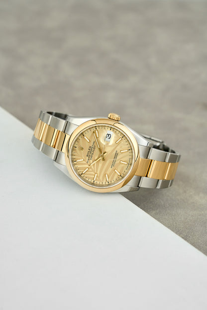 Rolex Datejust 36 Two Tone Yellow Gold Palm Dial 126203 2021