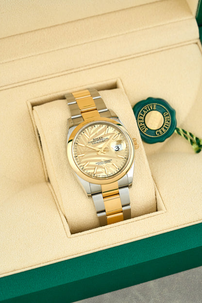 Rolex Datejust 36 Two Tone Yellow Gold Palm Dial 126203 2021