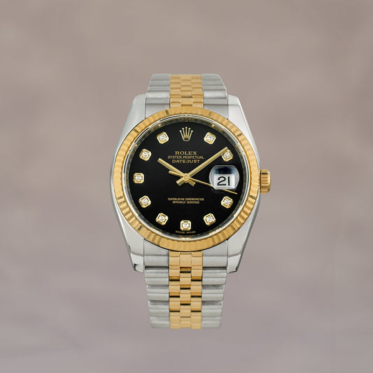 Rolex Datejust 36 Two Tone Yellow Gold Black Dial With Diamonds 116233 2010