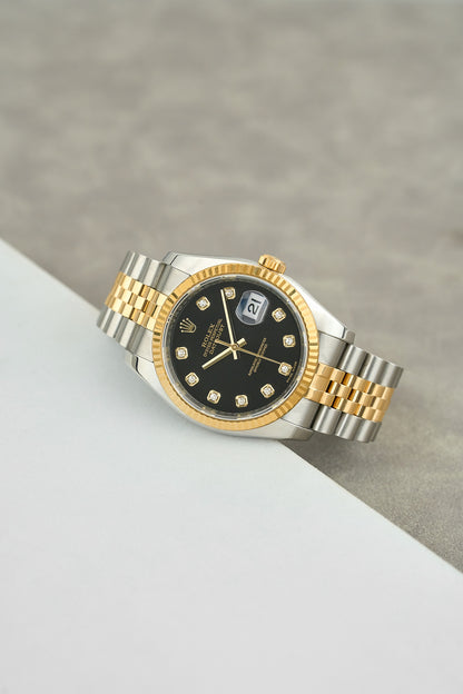 Rolex Datejust 36 Two Tone Yellow Gold Black Dial With Diamonds 116233 2010