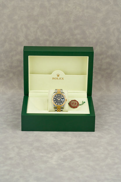 Rolex Datejust 36 Two Tone Yellow Gold Black Dial With Diamonds 116233 2010