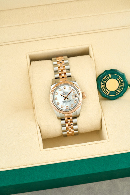 Rolex Datejust 26 Two Tone Everose Mother Of Pearl Dial With Diamonds 179171 2016