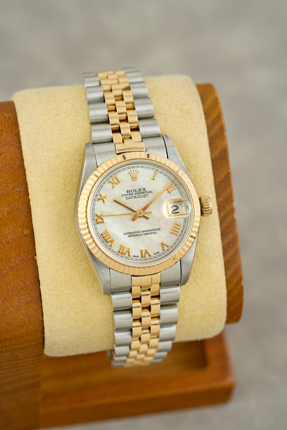 Rolex Datejust 31 Two Tone Yellow Gold Mother Of Pearl Roman Dial 68273 1997