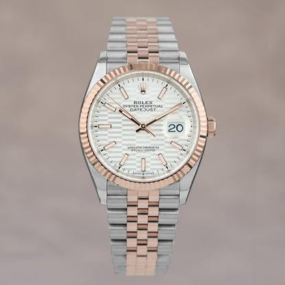 Rolex Datejust 36 Two Tone Everose White Motif Dial 126231 2021