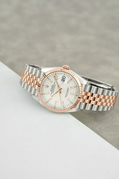 Rolex Datejust 36 Two Tone Everose White Motif Dial 126231 2021