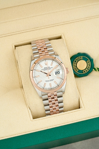 Rolex Datejust 36 Two Tone Everose White Motif Dial 126231 2021