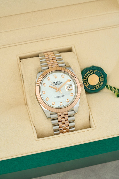 Rolex Datejust 41 Two Tone Everose Mother Of Pearl Dial With Diamonds 126331 2022