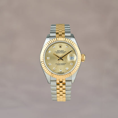 Rolex Datejust 28 Two Tone Yellow Gold Champagne Dial With Diamonds 279173 2018