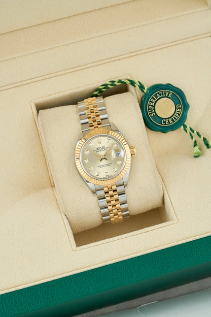Rolex Datejust 28 Two Tone Yellow Gold Champagne Dial With Diamonds 279173 2018