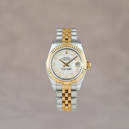 Rolex Lady Datejust 26 Two Tone Yellow Gold Meteorite Dial With Diamonds 179173 2010