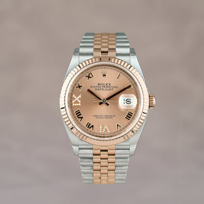 Rolex Datejust 36 Two Tone Everose Salmon Roman Dial With Diamond IV & IX 126231 2022