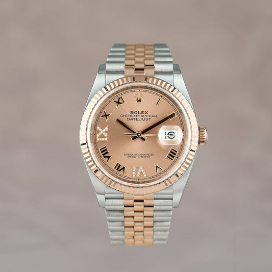 Rolex Datejust 36 Two Tone Everose Salmon Roman Dial With Diamond IV & IX 126231 2022