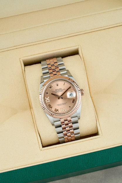 Rolex Datejust 36 Two Tone Everose Salmon Roman Dial With Diamond IV & IX 126231 2022