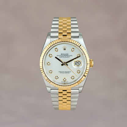 Rolex Datejust 36 Two Tone Yellow Gold Mother Of Pearl Dial With Diamonds 126233 2026 (Brand New)