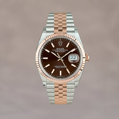 Rolex Datejust 36 Two Tone Rose Gold Choco Dial 126231 2025 (Brand New)