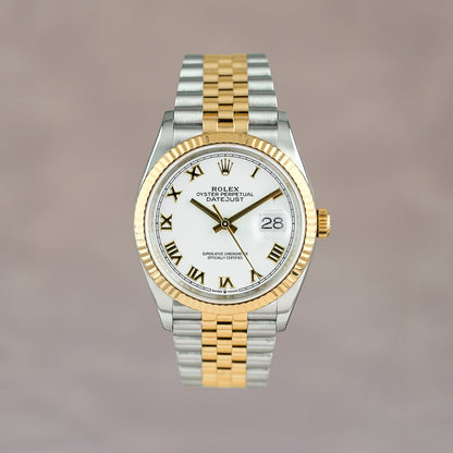 Rolex Datejust 36 Two Tone Yellow Gold White Roman Dial 126233 2026 (Brand New)