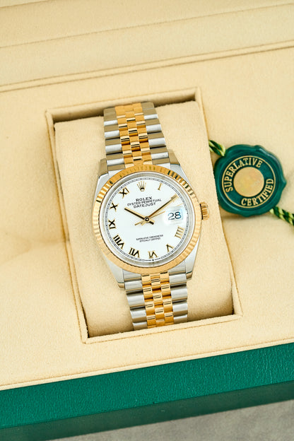 Rolex Datejust 36 Two Tone Yellow Gold White Roman Dial 126233 2026 (Brand New)