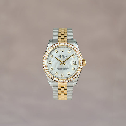 Rolex Datejust 31 Two Tone Yellow Gold Mother Of Pearl Dial With Diamond Marker And Bezel 178383RBR 2012