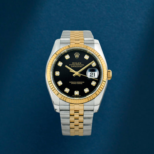 Rolex Datejust 36 Two Tone Yellow Gold Black Dial With Diamonds 116233 2017