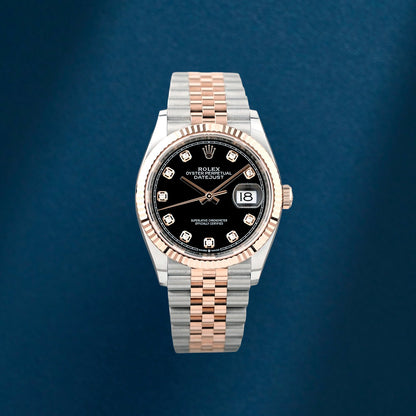 Rolex Datejust 36 Two Tone Rose Gold Black Dial With Diamonds 126231 2026 (Brand New)