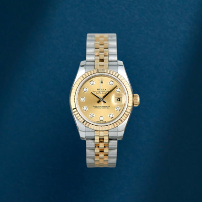 Rolex Lady Datejust 26 Two Tone Yellow Gold Champagne Dial With Diamonds 179173 2011