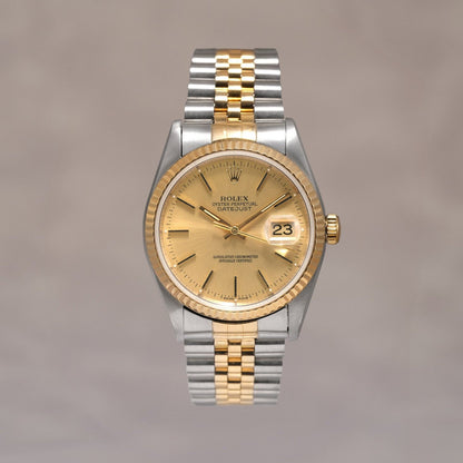 Rolex Datejust 36 Two Tone Yellow Gold Champagne Stick 36mm 16233 1995