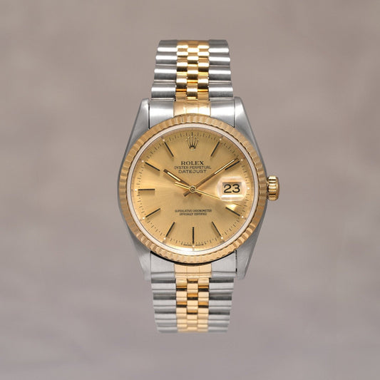 Rolex Datejust 36 Two Tone Yellow Gold Champagne Stick 36mm 16233 1995