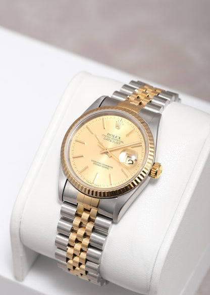 Rolex Datejust 36 Two Tone Yellow Gold Champagne Stick 36mm 16233 1995