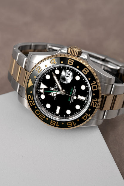 Rolex GMT Master II 40 Two Tone Yellow Gold Green Arrow 40mm 116713LN 2015