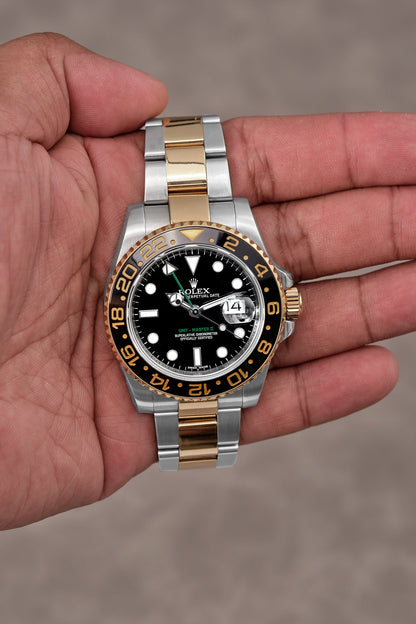 Rolex GMT Master II 40 Two Tone Yellow Gold Green Arrow 40mm 116713LN 2012