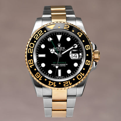 Rolex GMT Master II 40 Two Tone Yellow Gold Green Arrow 40mm 116713LN 2010