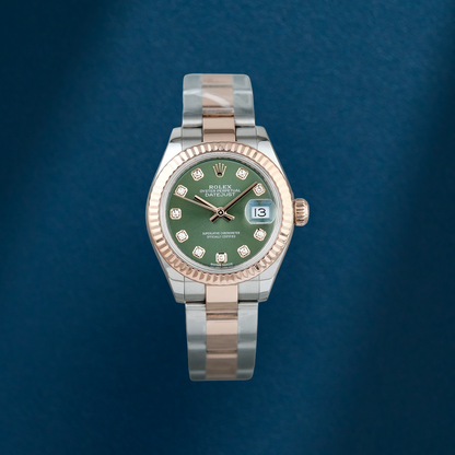 Rolex Lady Datejust 28 Two Tone Rose Gold Olive Green Dial with Diamonds 279171 2018