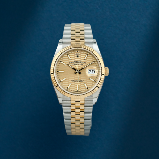 Rolex Datejust 36 Two Tone Yellow Gold Champagne Motif Dial 126233 2022