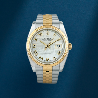 Rolex Datejust 36 Two Tone Yellow Gold Mother Of Pearl Roman Dial 116233 2007