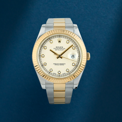 Rolex Datejust II 41 Two Tone Yellow Gold Ivory Dial With Diamonds 116333 2012