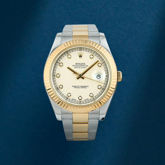 Rolex Datejust II 41 Two Tone Yellow Gold Ivory Dial With Diamonds 116333 2012